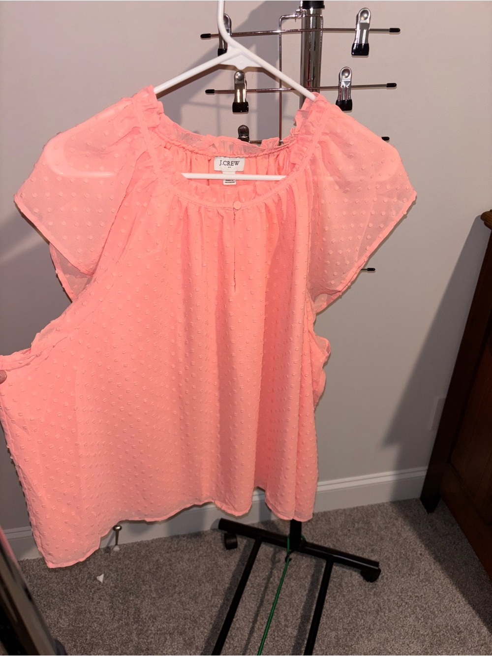 J. Crew Coral Pink Swiss Dot Peasant Blouse
